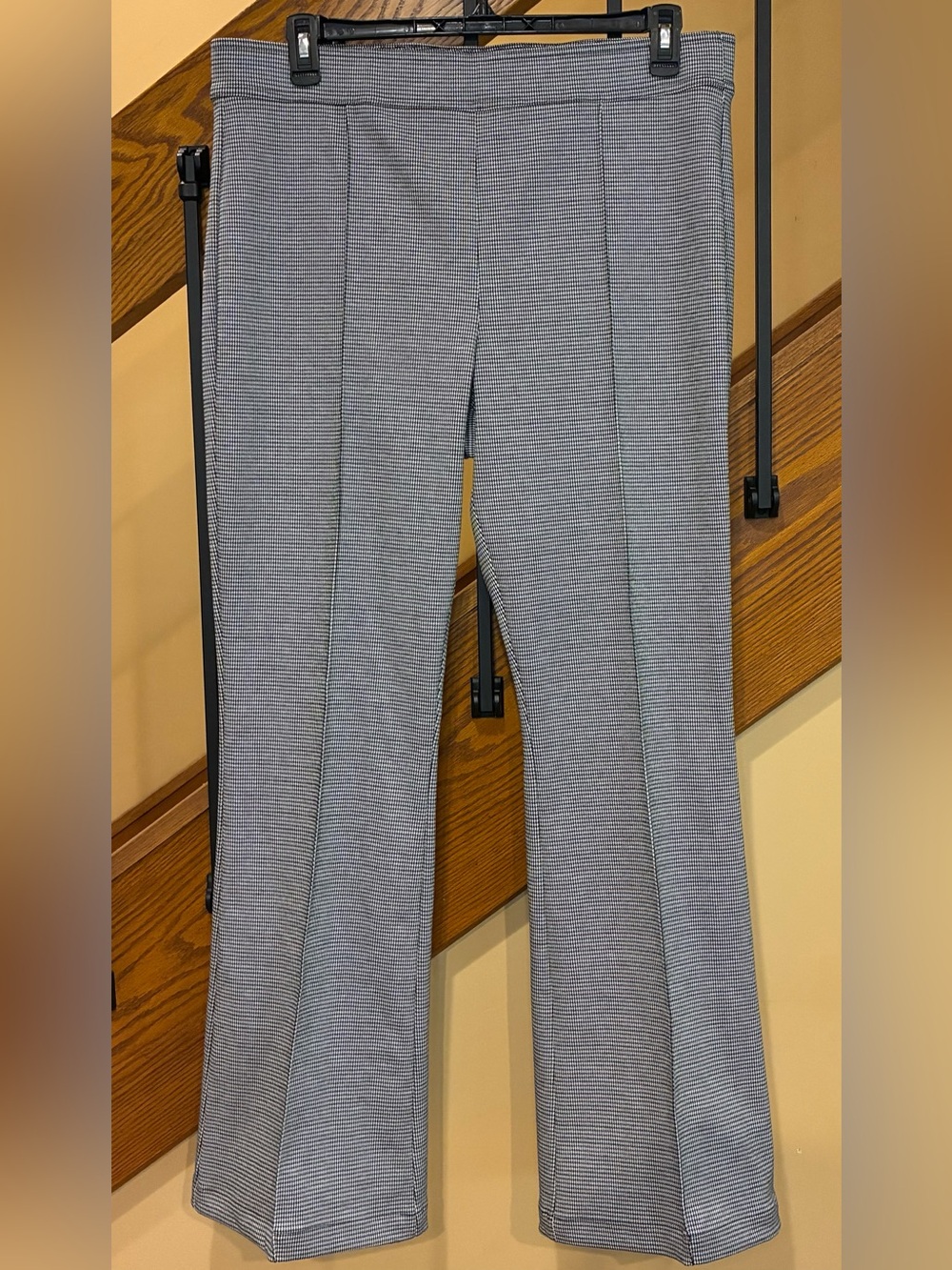 LOFT Trousers Pull-On Flare leg Houndstooth Knit Stretch Black/White SZ. XL NWT